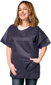 Disposable Polypropylene Shirts. Pack of 10 Disposable Scrubs Medium. Dark Blue Unisex Shirts with Short Sleeves and Pockets; Non-sterile Scrub Shirts