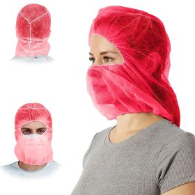 100 Pack Polypropylene Hooded Caps Red Non Woven Hoods with Elastic Closure Disposable Hoods Unisex Hair Covers for Food Service Industrial Use Breath