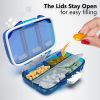 Blue Travel Pill Organizer Moisture Proof Pill Holder Daily Medicine Organizer Box for Vitamin Supplement Pocket Pharmacy with Labels 7 Compartments