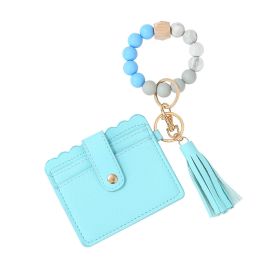 Women's Silicone Beads PU Tassel Silicone Bracelet Keychain (Option: Sky Blue)