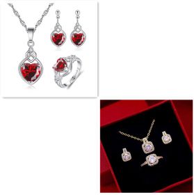 Fashion Jewelry Set Zircon Gem Pendant Chain Choker Necklace For Women Gold Color Stud Earring Statement Wedding Ring (Option: Set)