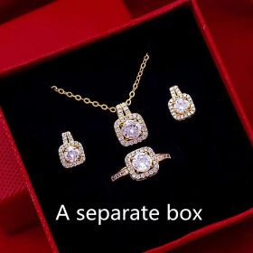 Fashion Jewelry Set Zircon Gem Pendant Chain Choker Necklace For Women Gold Color Stud Earring Statement Wedding Ring (Option: Box)