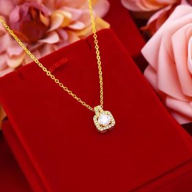 Fashion Jewelry Set Zircon Gem Pendant Chain Choker Necklace For Women Gold Color Stud Earring Statement Wedding Ring (Option: Gold Necklace)