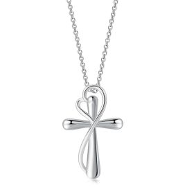 Heart-shaped Cross Necklace Simple Color Separation Electroplating (Option: White Gold Color)