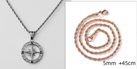 Stainless Steel Compass Circular Necklace (Option: Silver hollow with rosegold)