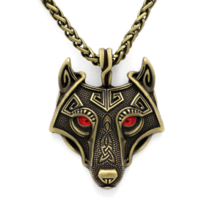 Asgard Crafted Norse Grey Wolf Head Pendant Chain (Option: Gold-Chain)