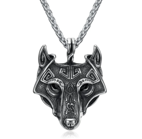 Asgard Crafted Norse Grey Wolf Head Pendant Chain (Option: Silver-Chain)