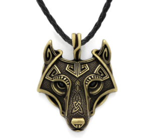 Asgard Crafted Norse Grey Wolf Head Pendant Chain (Option: Gold-Rope)