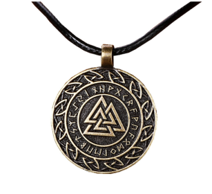 Asgard Crafted Circular Horn Valknut Symbol Pendant & Chain (Color: gold)