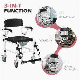 Bathroom Wheelchair,Commode Wheelchair, Rolling Shower Wheelchair with 4 Castor Wheels (Color: Black, White)