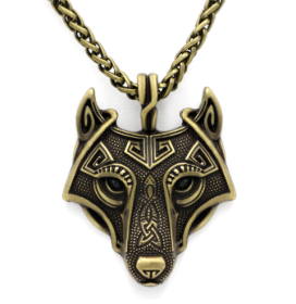 Asgard Crafted Norse Grey Wolf Head Pendant Chain (Option: Gold Black Eye-Chain)